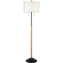 Possini Euro Design Roxie Modern Floor Lamp Standing 65 1/2" Tall Brass Black Metal Sheer Linen Double Drum Shade For Living Room Bedroom Office House -Possini Euro Design GUEST 6a58b4bc 82f7 4c08 9cf3 fdaf6100be60