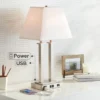 Possini Euro Design Amity Modern Table Lamp 26" High Brushed Nickel With USB And AC Power Outlet In Base White Linen Shade For Bedroom Bedside Desk -Possini Euro Design GUEST 6b14f567 c717 41da 9953 e92e623fc4e9
