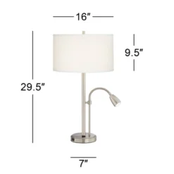 Possini Euro Design Traverse Modern Table Lamps Set Of 2 29 1/2" Tall Brushed Nickel With USB Charging Port LED Gooseneck White Drum Shade For Desk -Possini Euro Design GUEST 6d7b83aa 79f5 4aad 8a9b 164194cb3e7e