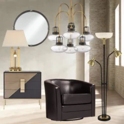 Possini Euro Design Deacon Modern Desk Table Lamp 26" High Brass With USB And AC Power Outlet In Base LED Reading Light Oatmeal Shade For Office Desk -Possini Euro Design GUEST 6ddac17c 39dd 455d b005 aa7caff95063