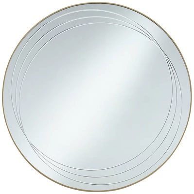Possini Euro Design Aurelia Round Vanity Decorative Wall Mirror Modern Glam Gold Metal Frame 32" Wide Bathroom Bedroom Living Room 5 Possini Euro Design Aurelia Round Vanity Decorative Wall Mirror Modern Glam Gold Metal Frame 32" Wide Bathroom Bedroom Living Room - Image 4