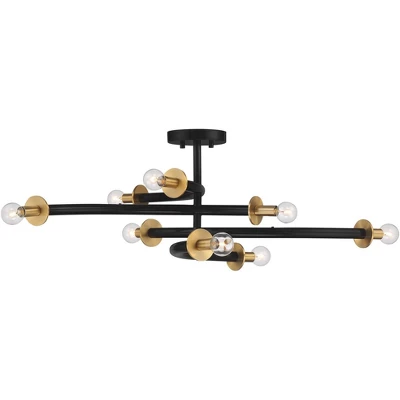 Possini Euro Design Alturus Modern Ceiling Light Semi Flush Mount Fixture 34" Wide Gloss Black Warm Brass 8-Light For Bedroom Living Room Hallway Home 6 Possini Euro Design Alturus Modern Ceiling Light Semi Flush Mount Fixture 34" Wide Gloss Black Warm Brass 8-Light For Bedroom Living Room Hallway Home - Image 4