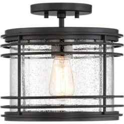 Possini Euro Design Modern Semi Flush Mount Outdoor Ceiling Light Fixture Black Geometric 11" Clear Seedy Glass For Exterior House Porch Patio Deck -Possini Euro Design GUEST 7447f82b b946 4398 809e 3eea4a2f7e11