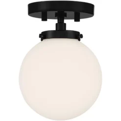 Possini Euro Design Jilly Modern Ceiling Light Semi Flush Mount Fixture 6 3/4" Wide Black White Glass Globe Shade For Bedroom Kitchen Living Room Home -Possini Euro Design GUEST 7994f1f5 c085 4335 993f d468a911d439
