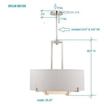 Possini Euro Design Concentric Brushed Nickel Pendant Chandelier 28" Wide Modern White Fabric Drum 4-Light For Dining Room House Foyer Kitchen Island 7 Possini Euro Design Concentric Brushed Nickel Pendant Chandelier 28" Wide Modern White Fabric Drum 4-Light For Dining Room House Foyer Kitchen Island - Image 5