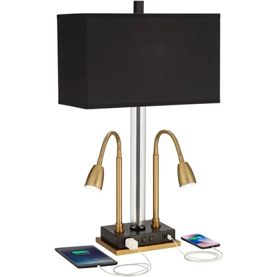 Possini Euro Design Griffin Modern Gooseneck Desk Lamp 31" Tall Gold With USB Charging Port Black Metal Rectangular Shade For Bedroom Living Room Kids 4 Possini Euro Design Griffin Modern Gooseneck Desk Lamp 31" Tall Gold With USB Charging Port Black Metal Rectangular Shade For Bedroom Living Room Kids - Image 2