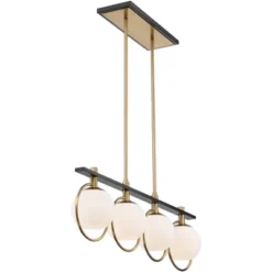 Possini Euro Design Carlyn Brass Black Linear Island Pendant Chandelier 33" Wide Modern White Glass Shade 4-Light LED Fixture For Dining Room Kitchen -Possini Euro Design GUEST 7b723cfb 4a18 401d 8111 b6d8a9faf61f