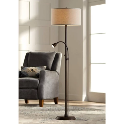 Possini Euro Design Traverse Modern Floor Lamp With LED Gooseneck Reading Light 64" Tall Oil Rubbed Bronze Oatmeal Drum Shade For Living Room Bedroom 3 Possini Euro Design Traverse Modern Floor Lamp With LED Gooseneck Reading Light 64" Tall Oil Rubbed Bronze Oatmeal Drum Shade For Living Room Bedroom