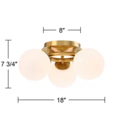 Possini Euro Design Modern Ceiling Light Flush Mount Fixture Brass 18" Wide 3-Light Frosted White Glass Globes Bedroom Living Room -Possini Euro Design GUEST 853fb255 a8ab 4b8a 9534 3e41488f47a2