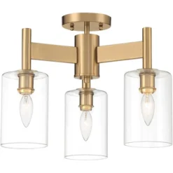 Possini Euro Design Lantico Modern Ceiling Light Semi Flush Mount Fixture 17" Wide Gold 3-Light Clear Glass For Bedroom Kitchen Living Room Hallway -Possini Euro Design GUEST 864fffdc a387 4b41 9809 adca2d2ef6e4