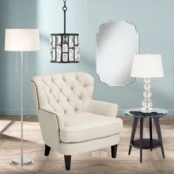 Possini Euro Design Simplicity Modern Floor Lamp 59" Tall Brushed Nickel Silver Off White Tapered Drum Shade For Living Room Bedroom Office House Home -Possini Euro Design GUEST 89441d69 84ed 4940 8417 f867d4af1a77