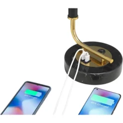 Possini Euro Design Myles Modern Mid Century Desk Lamp 24" High Black Gold With Dual USB Charging Ports Metal Drum Shade For Bedroom Living Room Home 12 Possini Euro Design Myles Modern Mid Century Desk Lamp 24" High Black Gold With Dual USB Charging Ports Metal Drum Shade For Bedroom Living Room Home -Possini Euro Design GUEST 8953a866 d171 4236 b47d fcd9e489e044