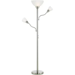 Possini Euro Design Alexei Modern Torchiere Floor Lamp With Side Lights 72" Tall Brushed Nickel White Crackle Glass For Living Room Reading Bedroom -Possini Euro Design GUEST 8d1a360f 9250 4254 ae7a fcaaae695975