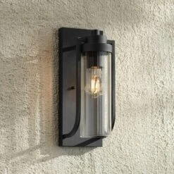 Possini Euro Design Bogata Modern Outdoor Wall Light Fixture Textured Black 15 1/2" Clear Ribbed Glass For Post Exterior Barn Deck House Porch Yard -Possini Euro Design GUEST 92f73483 8a59 4d12 83b9 e465de63687c