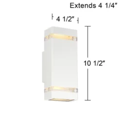 Possini Euro Design Modern Outdoor Wall Light Fixture White 2-Light Up Down 10 1/2" Clear Glass Inserts For Exterior Barn Deck House Porch Yard Patio -Possini Euro Design GUEST 93246f31 ca6f 4cfd b8cb ca13881fbb65