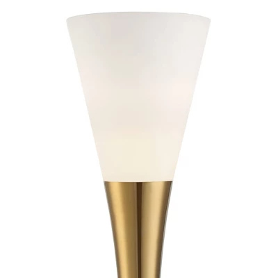 Possini Euro Design Modern Glam Style Torchiere Floor Lamp 72.5" Tall Black Antique Brass Metal White Glass Shade Living Room Reading Uplight 4 Possini Euro Design Modern Glam Style Torchiere Floor Lamp 72.5" Tall Black Antique Brass Metal White Glass Shade Living Room Reading Uplight - Image 2