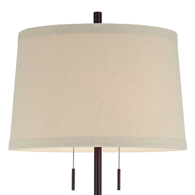 Possini Euro Design Rustic Farmhouse Table Lamp 33" Tall Dark Bronze Metal Off White Burlap Fabric Drum Shade For Bedroom Living Room House Bedside 4 Possini Euro Design Rustic Farmhouse Table Lamp 33" Tall Dark Bronze Metal Off White Burlap Fabric Drum Shade For Bedroom Living Room House Bedside - Image 2