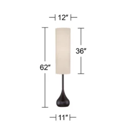 Possini Euro Design Mid Century Modern Floor Lamp 62" Tall Bronze Metal Droplet Off White Cream Cylinder Shade For Living Room Reading -Possini Euro Design GUEST 9accab34 526c 4140 a290 821b38b51e40