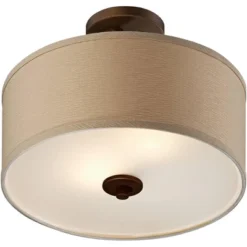 Possini Euro Design Halsted Modern Ceiling Light Semi Flush Mount Fixture 15" Wide Brushed Bronze 2-Light Oatmeal Linen Drum For Bedroom Living Room -Possini Euro Design GUEST 9d43ed44 c235 4191 845a a5a448241416
