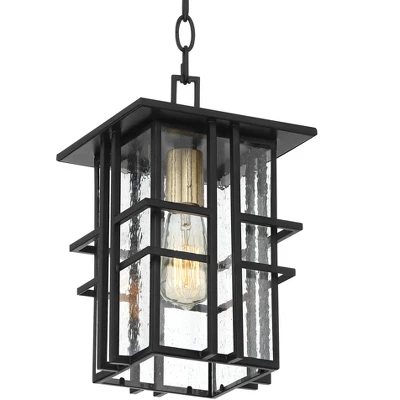 Possini Euro Design Arley Modern Outdoor Hanging Light Black Geometric Frame 12 1/2" Seedy Glass For Post Exterior Barn Deck House Porch Yard Patio 5 Possini Euro Design Arley Modern Outdoor Hanging Light Black Geometric Frame 12 1/2" Seedy Glass For Post Exterior Barn Deck House Porch Yard Patio - Image 3