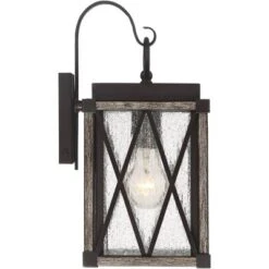 Possini Euro Design Brawley Rustic Industrial Outdoor Wall Light Fixture Bronze Wood Grain 13 1/2" Clear Seedy Glass For Post Exterior Barn Deck House -Possini Euro Design GUEST a01d09cb 09b1 45dd 9db3 db14e7b9b1bc