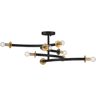Possini Euro Design Alturus Modern Ceiling Light Semi Flush Mount Fixture 34" Wide Gloss Black Warm Brass 8-Light For Bedroom Living Room Hallway Home 8 Possini Euro Design Alturus Modern Ceiling Light Semi Flush Mount Fixture 34" Wide Gloss Black Warm Brass 8-Light For Bedroom Living Room Hallway Home - Image 6