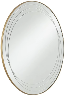Possini Euro Design Aurelia Round Vanity Decorative Wall Mirror Modern Glam Gold Metal Frame 32" Wide Bathroom Bedroom Living Room 7 Possini Euro Design Aurelia Round Vanity Decorative Wall Mirror Modern Glam Gold Metal Frame 32" Wide Bathroom Bedroom Living Room - Image 6