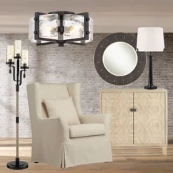 Possini Euro Design Adri Modern Ceiling Light Flush Mount Fixture Black 16 1/2" Wide Black 4-Light Textured Glass For Bedroom Kitchen Living Room Home -Possini Euro Design GUEST aa12d34d 4a27 4c8d 9dc7 7361cc026951