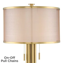 Possini Euro Design Granview Modern Table Lamp 32 1/2" Tall Brass Column Taupe Organza Outer Off White Linen Inner Drum Shade For Bedroom Living Room -Possini Euro Design GUEST ab5a4ef5 5251 4563 a797 c96730966c4d