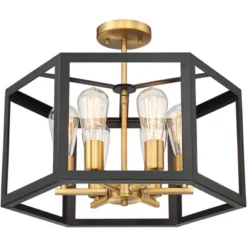 Possini Euro Design Beni Industrial Modern Farmhouse Ceiling Light Semi Flush Mount Fixture 20" Wide Antique Bronze Gold 6-Light For Bedroom Kitchen -Possini Euro Design GUEST acbcec3f 223c 45c8 ab74 7a04e1f4e078