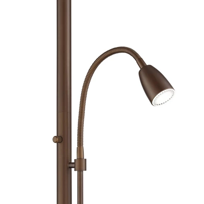 Possini Euro Design Traverse Modern Floor Lamp With LED Gooseneck Reading Light 64" Tall Oil Rubbed Bronze Oatmeal Drum Shade For Living Room Bedroom 4 Possini Euro Design Traverse Modern Floor Lamp With LED Gooseneck Reading Light 64" Tall Oil Rubbed Bronze Oatmeal Drum Shade For Living Room Bedroom - Image 2
