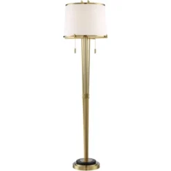 Possini Euro Design Palisade Modern Floor Lamp 64" Tall Satin Brass Metal Trimmed Fabric Tapered Drum Shade For Living Room Bedroom Office House Home -Possini Euro Design GUEST b7875c97 4595 491e 8777 09fa9f6866b1