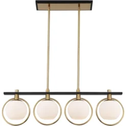 Possini Euro Design Carlyn Brass Black Linear Island Pendant Chandelier 33" Wide Modern White Glass Shade 4-Light LED Fixture For Dining Room Kitchen -Possini Euro Design GUEST b945b8da d215 4559 ba9a 8e2819c91766