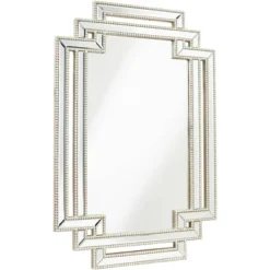 Possini Euro Design Erte Rectangular Vanity Wall Mirror Modern Beveled Silver Leaf Beaded Openwork Frame 27" Wide For Bathroom Bedroom Living Room -Possini Euro Design GUEST ba7dea7d ff6b 4fc3 84e7 35a4069b922c