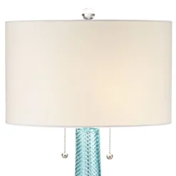 Possini Euro Design Modern Table Lamps 28.5" Tall Set Of 2 Light Sky Blue Fluted Glass White Drum Shade For Living Room Bedroom Office Family -Possini Euro Design GUEST baeaf23b c670 4011 8cc8 3b7264d65662