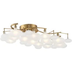 Possini Euro Design Lilypad Modern Ceiling Light Semi Flush Mount Fixture 30 1/4" Wide Warm Brass 12-Light Frosted Glass Shade For Bedroom Living Room -Possini Euro Design GUEST bc64b39a 2843 4a68 b9d6 625259c5adb7