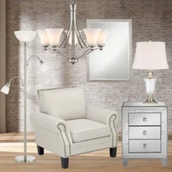 Possini Euro Design Alexei Modern Torchiere Floor Lamp With Side Lights 72" Tall Brushed Nickel White Crackle Glass For Living Room Reading Bedroom -Possini Euro Design GUEST beb6ae9d 5389 484b aeb9 0a6aa0624e89