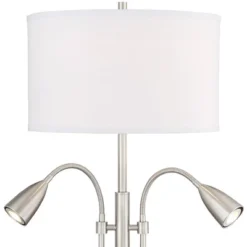 Possini Euro Design Wagner Modern Table Lamp 29 3/4" Tall Brushed Nickel With USB Charging Port And LED Gooseneck Lights White Shade For Living Room -Possini Euro Design GUEST c064c458 ceaf 4142 abf4 0bff9a75a313