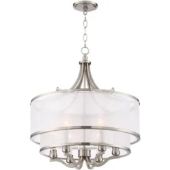 Possini Euro Design Nor Brushed Nickel Pendant Chandelier 23" Wide Modern Double White Organza Shade 6-Light Fixture For Dining Room Kitchen Island -Possini Euro Design GUEST c19ac5bd 5808 482d 9cfb 07d1572fc05b