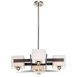 Possini Euro Design Brushed Nickel Pendant Chandelier 28" Wide Modern Dark Mocha Wood Finish Off White Fabric 4-Light Fixture Dining Room -Possini Euro Design GUEST c24ab880 7c7c 4376 a21b ccc68de582f2
