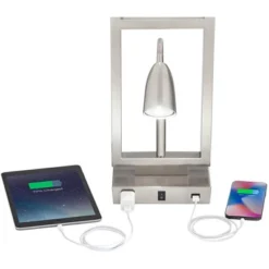 Possini Euro Design Modern Table Lamp With USB Outlet Reading Light LED 29.25" Tall Brushed Nickel Rectangular Off White Shade Bedroom Office -Possini Euro Design GUEST c35c7439 94c9 43f0 9cd2 642b430b7a03