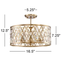 Possini Euro Design Tanz Modern Ceiling Light Semi Flush Mount Fixture 16 1/2" Wide Satin Brass 3-Light Clear Glass Crystal For Bedroom Kitchen House -Possini Euro Design GUEST c43a1805 adc9 4385 a1b9 30762f770ec5