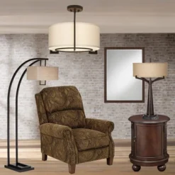 Possini Euro Design Stinson Modern Ceiling Light Semi Flush Mount Fixture 17 1/4" Wide Bronze 3-Light Linen Drum Shade For Bedroom Kitchen Living Room -Possini Euro Design GUEST c5be1f51 eb3a 4c04 a5ee 6954f22ffa67