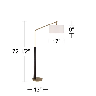 Possini Euro Design Mid Century Modern Arc Floor Lamp 72 1/2" Tall Espresso Warm Gold Metal White Linen Drum Shade For Living Room 9 Possini Euro Design Mid Century Modern Arc Floor Lamp 72 1/2" Tall Espresso Warm Gold Metal White Linen Drum Shade For Living Room - Image 7