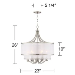 Possini Euro Design Nor Brushed Nickel Pendant Chandelier 23" Wide Modern Double White Organza Shade 6-Light Fixture For Dining Room Kitchen Island -Possini Euro Design GUEST c8291423 786b 40bf 928d 6d118cca3b09