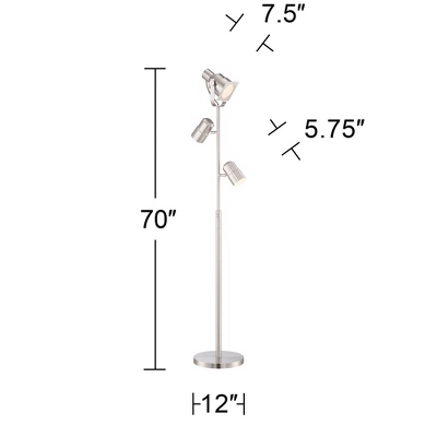 Possini Euro Design Nuovo Modern Tree Floor Lamp 70" Tall Brushed Nickel 3 Light Adjustable Heads For Living Room Reading Bedroom Office House Home 8 Possini Euro Design Nuovo Modern Tree Floor Lamp 70" Tall Brushed Nickel 3 Light Adjustable Heads For Living Room Reading Bedroom Office House Home - Image 6