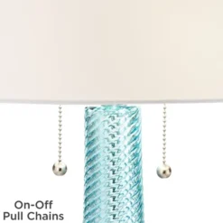 Possini Euro Design Modern Table Lamps 28.5" Tall Set Of 2 Light Sky Blue Fluted Glass White Drum Shade For Living Room Bedroom Office Family -Possini Euro Design GUEST ce33ce39 37d6 42db 8e19 08e49bf1dc90