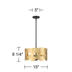 Possini Euro Design Stella Black Pendant Chandelier 15" Wide Modern Gold Leaf Drum Shade 4-Light Fixture For Dining Room House Foyer Kitchen Island -Possini Euro Design GUEST ce404503 72a6 42fa b60a 005d26d6fc09