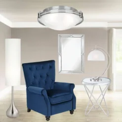 Possini Euro Design Mid Century Modern Floor Lamp 62" Tall Brushed Steel Droplet Cotton Cylinder Shade For Living Room Bedroom Office -Possini Euro Design GUEST ce4f2d83 7df6 4f03 b35a 2bc1654651d8