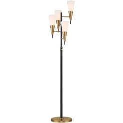 Possini Euro Design Quatro Mid Century Modern Tree Floor Lamp 71" Tall Black Gold Metal 4 Light Frosted Glass Cone Shade For Living Room Bedroom House -Possini Euro Design GUEST cf13b0f8 cfb6 4df7 90c4 f481aedbc918